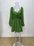 Women sexy hollow lantern sleeve v-neck off-shoulder dress