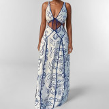 Women French style printed casual lace sexy dress