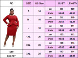 Plus Size Women deep U-neck long sleeve ruffled bodycon dress