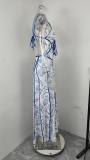 Women French style printed casual lace sexy dress