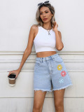 Women Floral Print Wide-Leg Denim Shorts