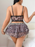 Plus Size Sexy Leopard Set Bra & Skirted Shorts
