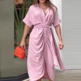 Women Turndown Collar Maxi short-sleeved shirt dress