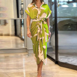 Women Turndown Collar Maxi short-sleeved shirt dress