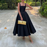 Women autumn sexy solid shoulder strap maxi dress