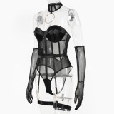 Sexy Chocker Strapless Women's Bodysuit with Leg Ring Lingerie Set
