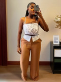 Women Striped Strapless Suspender Top and Pants Two-Piece Set
