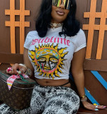 Women Spring Summer Printed Round Neck Short Sleeve T-shirt