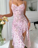 Mesh Straps Floral Dress & Thong Pajama Set