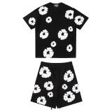 Women Spring Summer Short Sleeve Top and Shorts Two-Piece Set