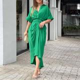 Women Turndown Collar Maxi short-sleeved shirt dress
