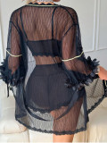 Lace See-Through Robe & Sexy Embroidered Mesh Lace Bra Two-Piece Set for Women