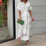 Women Turndown Collar Maxi short-sleeved shirt dress