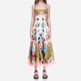 Women Elegant Print Suspender Dress