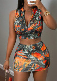 Women Branch Print Top and Skirt Two-piece Set