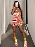Women Summer Sexy Print Suspender U-neck Jumpsuit