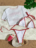 Women Print Top Mesh Cover-up Sexy Swimwear  Set
