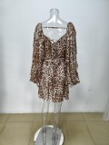 Women sexy hollow lantern sleeve v-neck off-shoulder dress