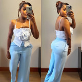 Women Striped Strapless Suspender Top and Pants Two-Piece Set
