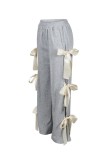 Women Spring Summer Casual Lace-Up Bow Solid Pants