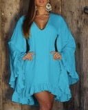 V-Neck Ruffle Bell-Bottom Sleeve Casual Dress