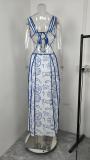 Women French style printed casual lace sexy dress