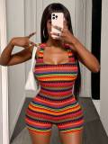 Women Summer Sexy Print Suspender U-neck Jumpsuit
