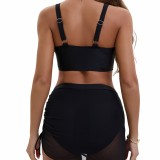 Women Bikini Mesh Drawstring Sexy Two Pieces Swimwear