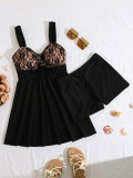Women lace Top drawstring shorts Two Pieces Swimwear