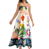 Women Elegant Print Suspender Dress
