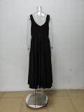 Women autumn sexy solid shoulder strap maxi dress