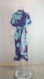 Women Turndown Collar Maxi short-sleeved shirt dress