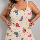 Women Animal Print Suspender Top and Shorts Two-Piece Set