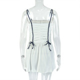 Women Style pleated Patchwork suspender Off Shoulder Backless dress