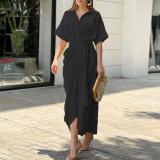 Women Turndown Collar Maxi short-sleeved shirt dress
