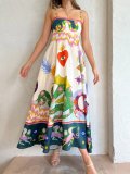 Women Elegant Print Suspender Dress