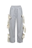 Women Spring Summer Casual Lace-Up Bow Solid Pants