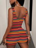 Women Summer Sexy Print Suspender U-neck Jumpsuit