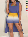 Women Gradient Print Shorts Three-Piece Set
