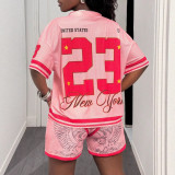 Women Letter Print Top Casual Shorts Sports Two-piece Set