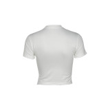 Women Spring Summer Printed Round Neck Short Sleeve T-shirt