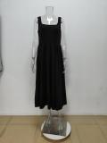 Women autumn sexy solid shoulder strap maxi dress
