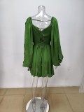 Women sexy hollow lantern sleeve v-neck off-shoulder dress