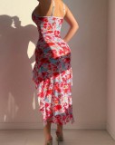 Mesh Straps Floral Dress & Thong Pajama Set