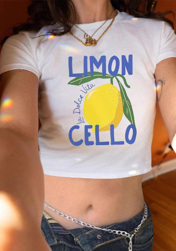 Women Summer Fruit Print Short Sleeve Crop T-Shirt