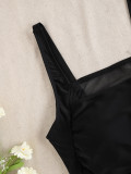 Women solid mesh patchwork drawstring Two Pieces Swimwear