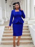Plus Size Women deep U-neck long sleeve ruffled bodycon dress