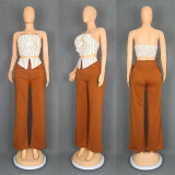 Women Striped Strapless Suspender Top and Pants Two-Piece Set