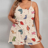 Women Animal Print Suspender Top and Shorts Two-Piece Set