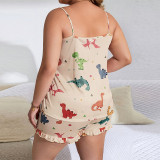 Women Animal Print Suspender Top and Shorts Two-Piece Set